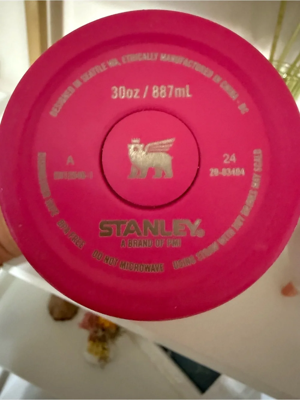 Stanley Hot Pink Travel Tumbler with White Lid and Turquoise Logo - Picture 6 of 6